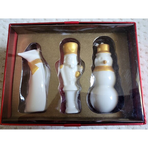 NIB Set of 3 Starbucks 2012 Ceramic Christmas Ornament FOX NUTCRACKER SNOWMAN - Picture 1 of 6